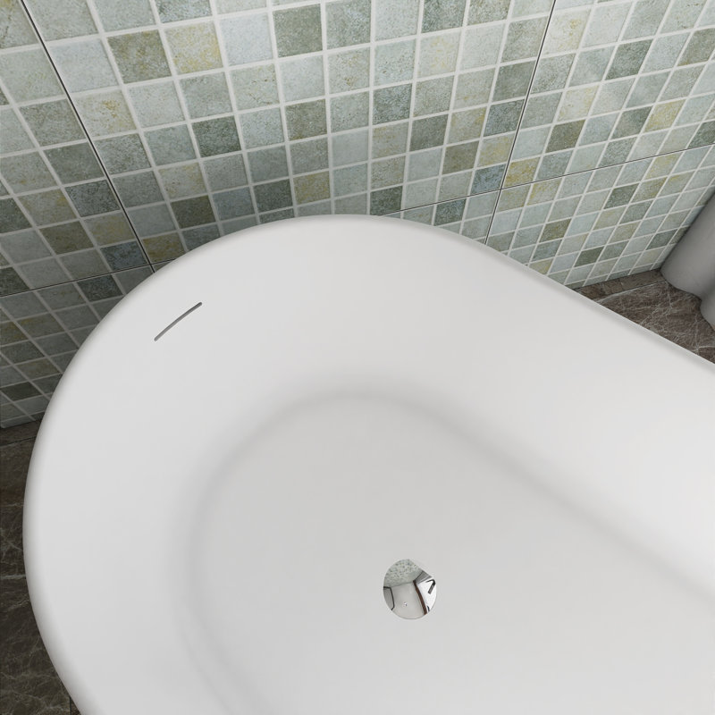 67 po. X 31 po. Baignoire de trempage autoportante à surface solide avec drain réversible en blanc mat