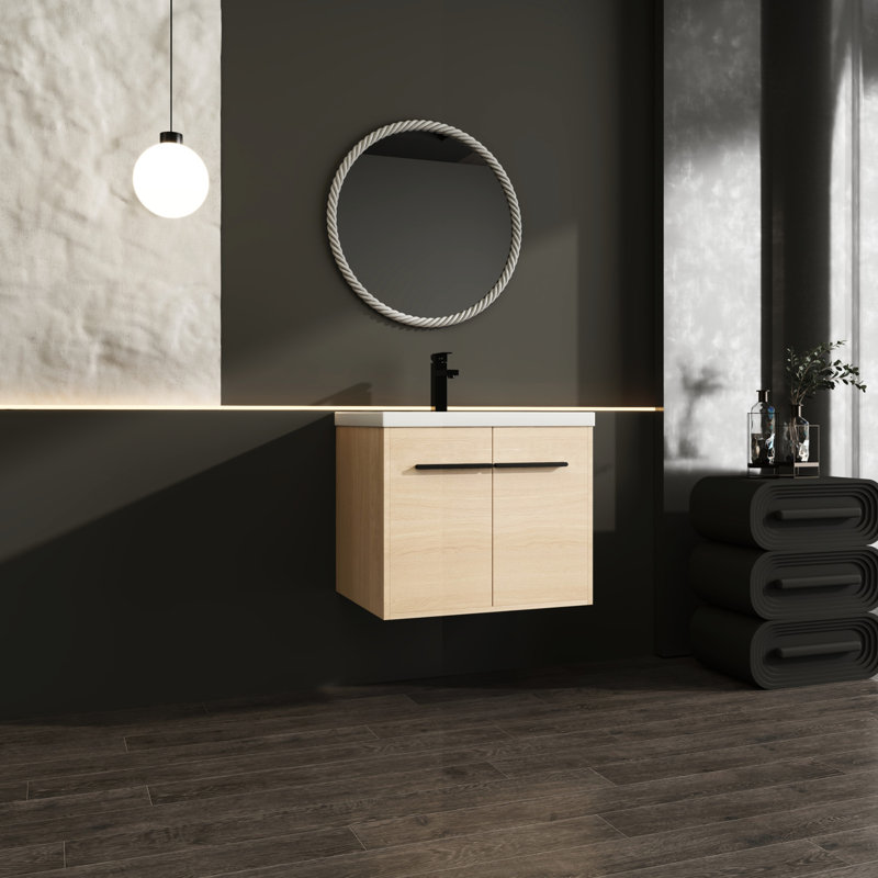 Meuble-lavabo 24 po - chêne avec comptoir en résine, 2 portes, bois d'ingénierie durable, armoire de style américain