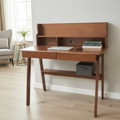 100% bois massif Bureau d'écriture Bureau d'ordinateur Mid Century Modern Home Office Table avec tiroir pour chambre à coucher