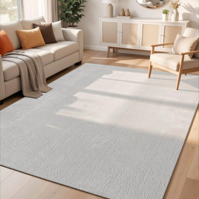 Taeler Washable Modern Living Room Rug Polyester Plain Indoor Area Rug with Low Pile - Anti-Slip Felt Backing SuperSoft Carpet Bedroom-Hallway, Silver