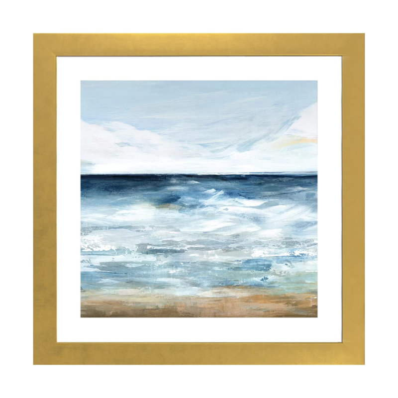 «Blue Ocean I» par Isabelle Z - reproduction d'art, Papier encadré doré, H 16 po x l 16 po x p 1 po, Blanc