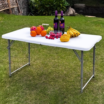 48" W X 24" D X 29.5" H - 4ft Adjustable Height Heavy Duty Plastic Fold-in-half Foldable Table，white Portable Folding Table With Carrying Handle For Camping & Party