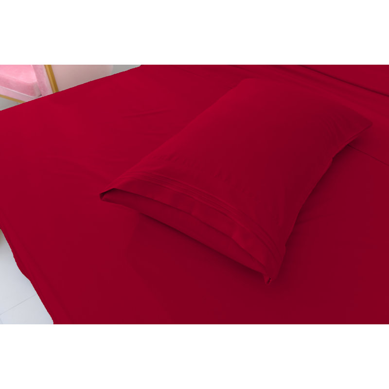 Ensemble de draps 1800 en rayonne de bambou, Rouge, Très grand