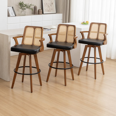 Modern Swivel Upholstered Cane Back Counter & Bar Stools