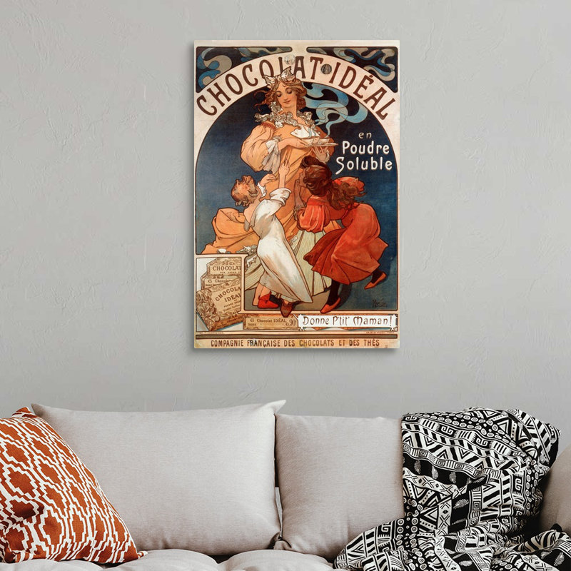 Affiche publicitaire « chocolat ideal » par Alphonse Marie Mucha-impression sur toile, H 36 po x l 24 po x P 1,25 po