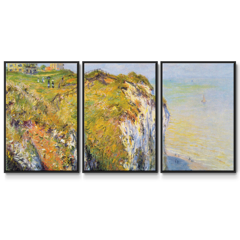Falaises par Monet - Toile encadrée multi-pièces, H 36 po x l 75 po, Cadre noir