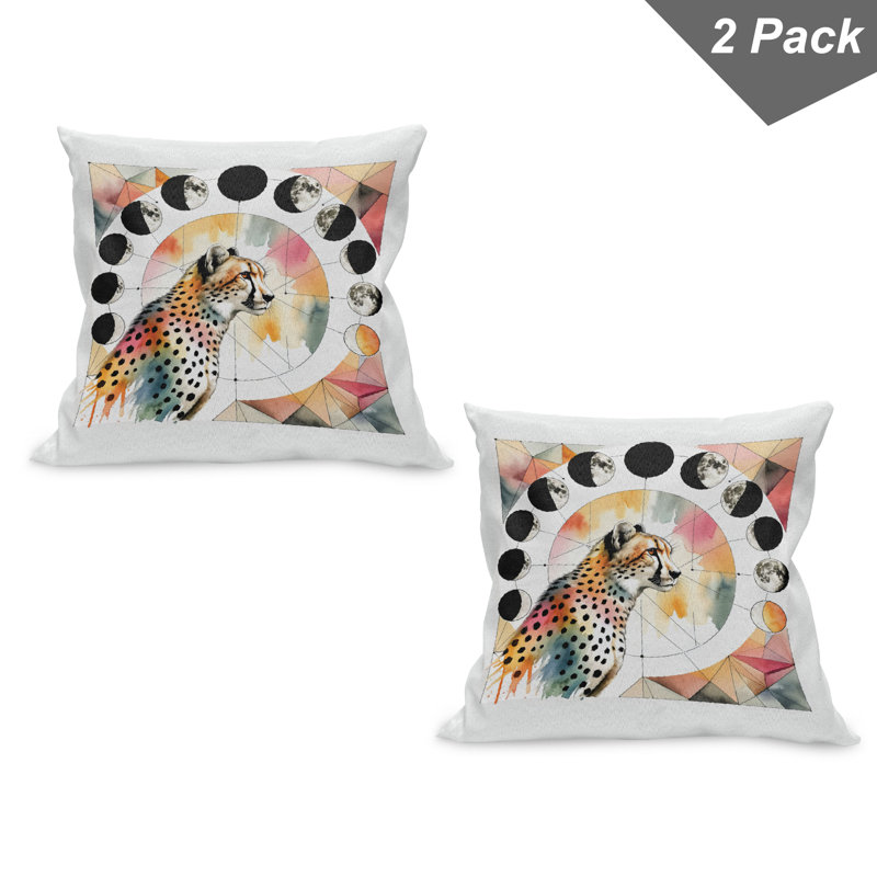 Coral Rose and Pale Teal Leopard Polyester Throw Pillow Covers 24" x 24"