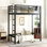 Lit mezzanine simple en métal de taille XL, lit mezzanine avec échelle facile à monter et garde-corps, noir