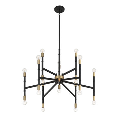 Lustre 18 lumières Dedria en noir mat avec accents laiton chaud