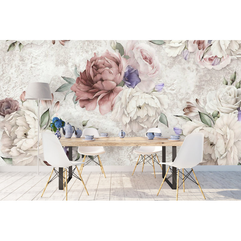 Murale florale décorative en mauve pivoine doux Backman, L 35 po x l 55 po