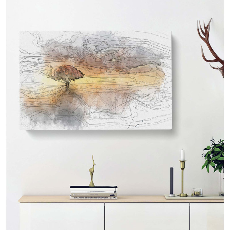 Flying Birds over a Lone Tree in Abstract - Wrapped Canvas, 35cm H x 50cm W x 3cm D