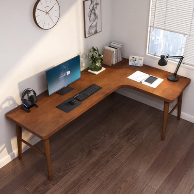 Bureau en bois de noyer en L massif