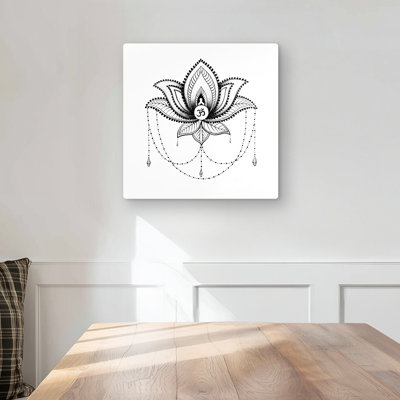 Ethnic Lotus Ornament - White Metal Print for Home Decor