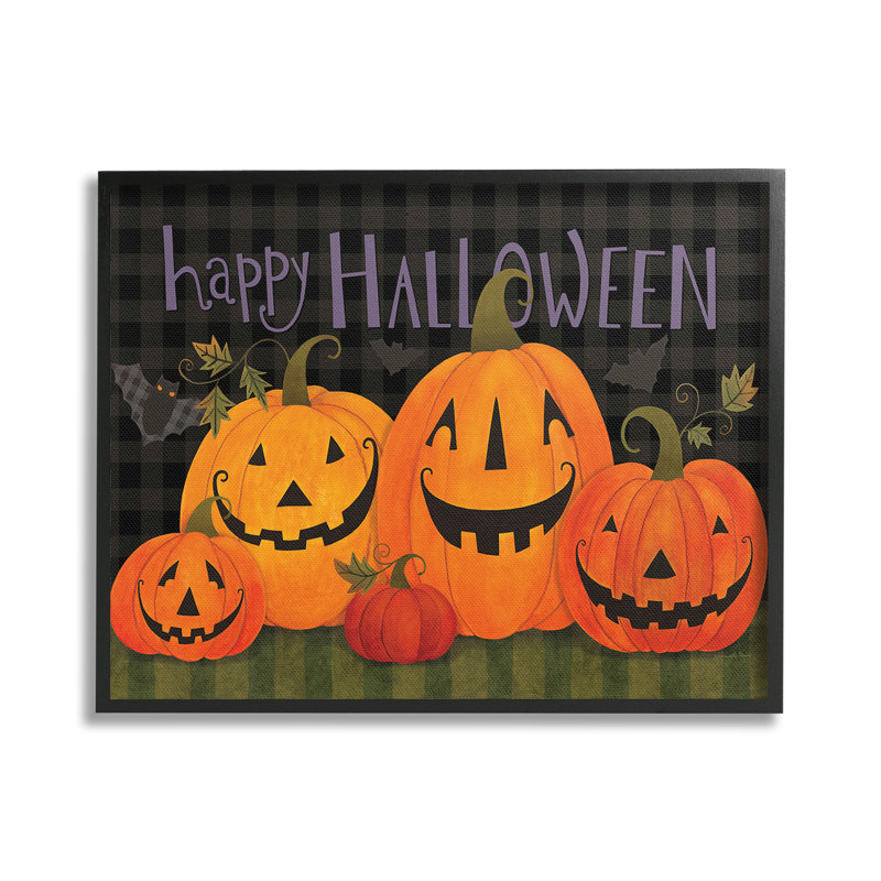"Cadre simple d'Halloween souriant Jack-o-Lantern" par Bernadette Deming sur toile, Giclée encadrée noir minuit