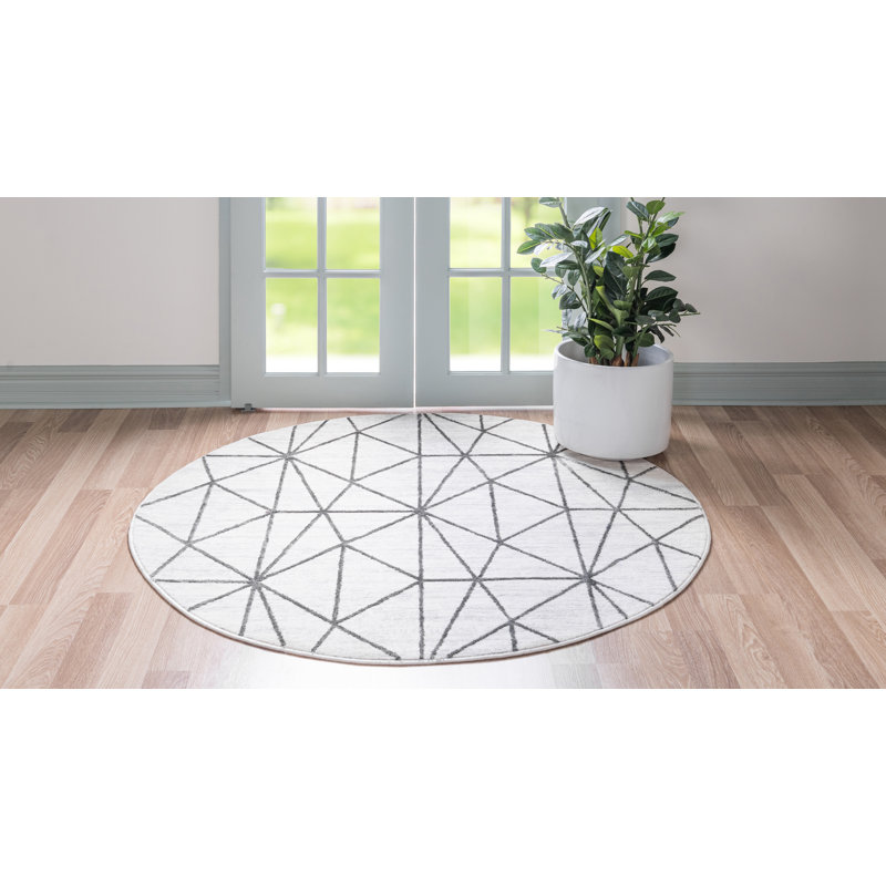 Tapis géométrique ivoire / gris Nuangola, Rond 8 pi