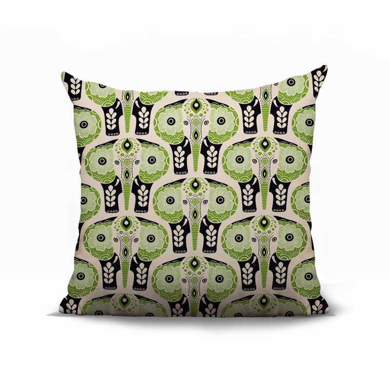 Oreiller carré réversible intérieur / extérieur Hayes Elephant, Chartreuse, Carré 15 po
