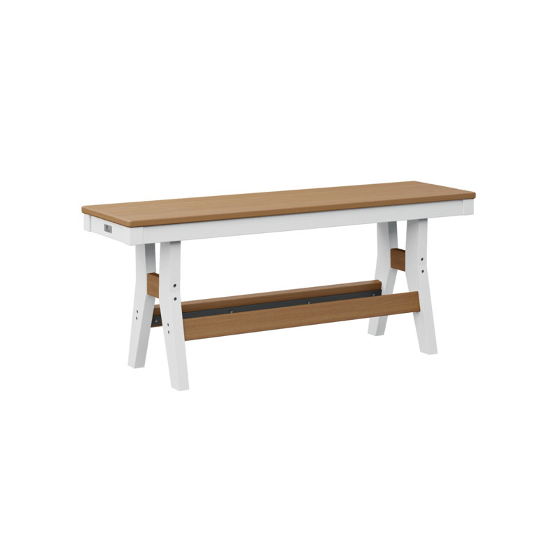 Banc en teck naturel avec base blanche Berlin Gardens Harbour, H 18 po x l 44 po x P 12,5 po, Teck naturel / blanc
