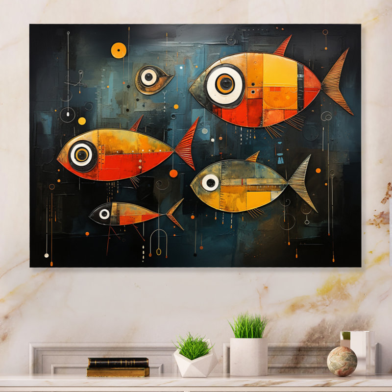 Décoration murale en métal Minimalisme - Collages de poissons III, H 24 po x l 32 po x P 1 po