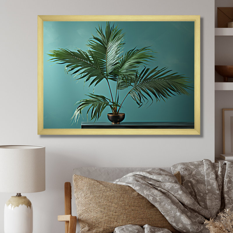 «Solitaire Palm Stand Tranquility», reproduction sur toile, Encadrement doré, H 12 po x l 20 po x P 1 po