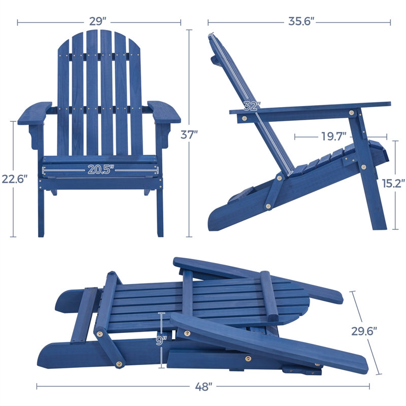 Chaise Adirondack pliante en bois massif Bennir, Bleu