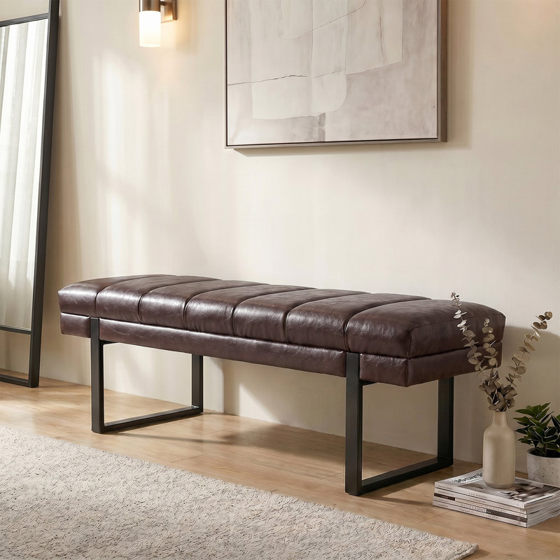 Anahli 52.5'' Wide Channel Tufted Design Vegan Leather Bench, Dark Brown