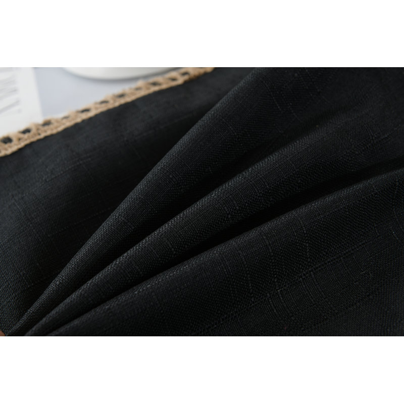 Farmhouse Trimmed Burlap Linen Polyester Pillow Cover, Black, 18"H x 18"W, Square