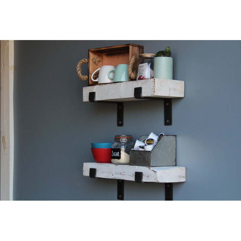 Chumbley 2 Piece Solid Wood Bracket Shelf, 24” W x 7” D x 3” H (top/bottom shelf), White Washed