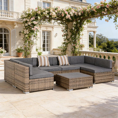 Ensemble de meubles de jardin en rotin, ensemble de canapé d'extérieur en osier 7 pièces, ensemble de conversation