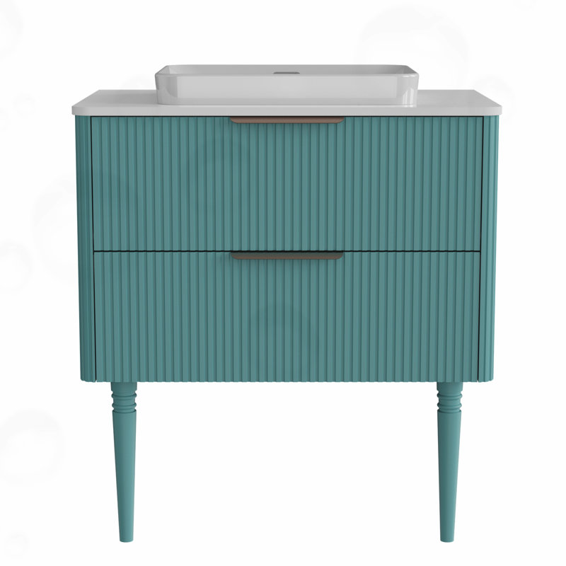 Meuble-lavabo de salle de bain avec lavabo en céramique, Turquoise
