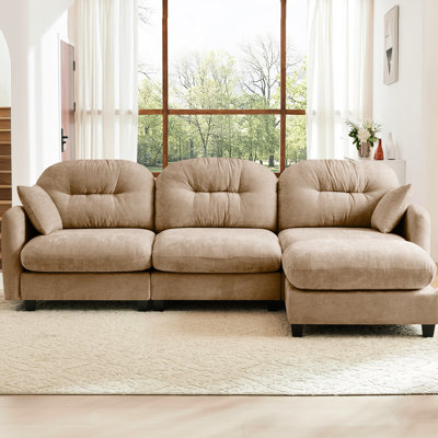 Chenille, canapé modulaire à 3 places, conception en L, ergonomique, chameau ergonomique, canapé, tissu chenille, coussin