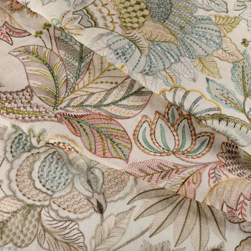 Eden Embroidery, Green/Beige/Light Blue