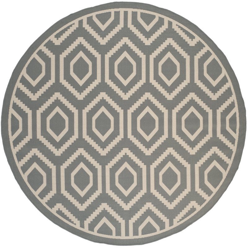 Tapis d'intérieur / extérieur à motif géométrique Deedrick, Rond 7 pi 1 po