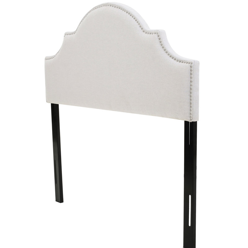 Queen & Full Sized Headboard - Stylish Arched Silhouette, Nailhead Trim, Adjustable Feet, Inviting Fabric, Grey Color Stud Accents, Soft ,