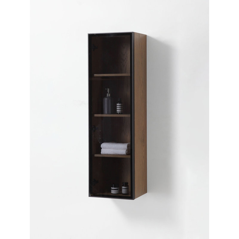 Luce 13" Wall-Mounted Side Cabinet, Pecan Oak/Matte Black
