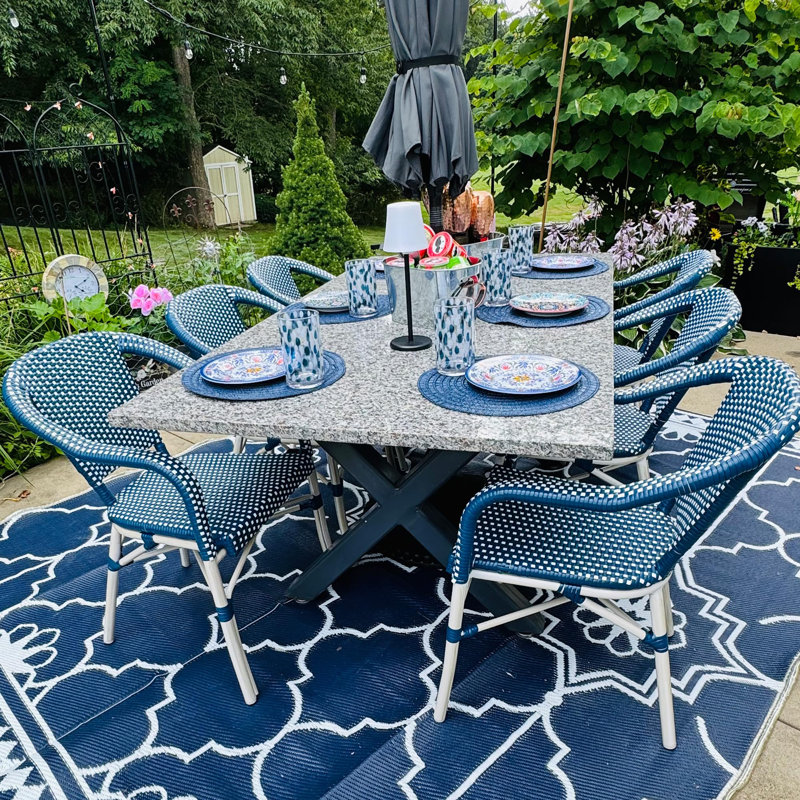  Ensemble de 2 chaises d'extérieur avec rotin en osier d'aluminium tissé à la main, Bleu foncé
