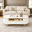 Table basse ovale moderne de 47,2 po avec lumières DEL, table basse cannelée avec tiroir de rangement, profil courbé avec pieds en métal doré, table centrale pour le salon, blanc et or-325667576