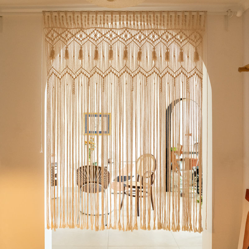 Macramé rideau grand bohème tissé mural rideaux de fenêtre fait à la main décoration bohémienne pour porte de fenêtre placard mariage toile de fond voûte chambre salon, 51 po de largeur x 70 po de longueur