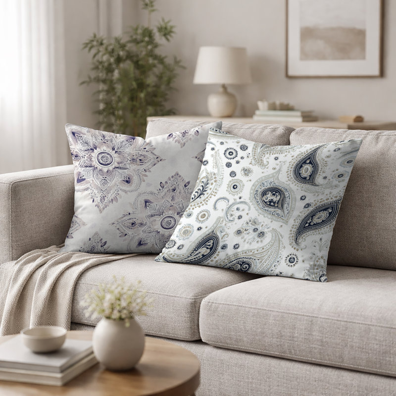 Coussin décoratif imprimé cachemire 2 pièces Paisley, H 18 po x l 18 po
