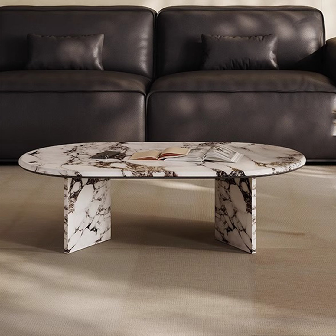 Retro simple oval marble coffee table living room