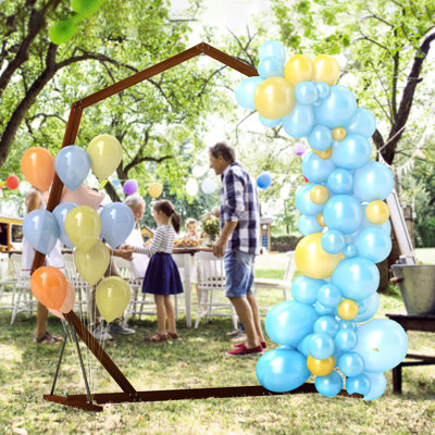 Arche de mariage 7 pi, arche de bois Heptagon pour la cérémonie, brun