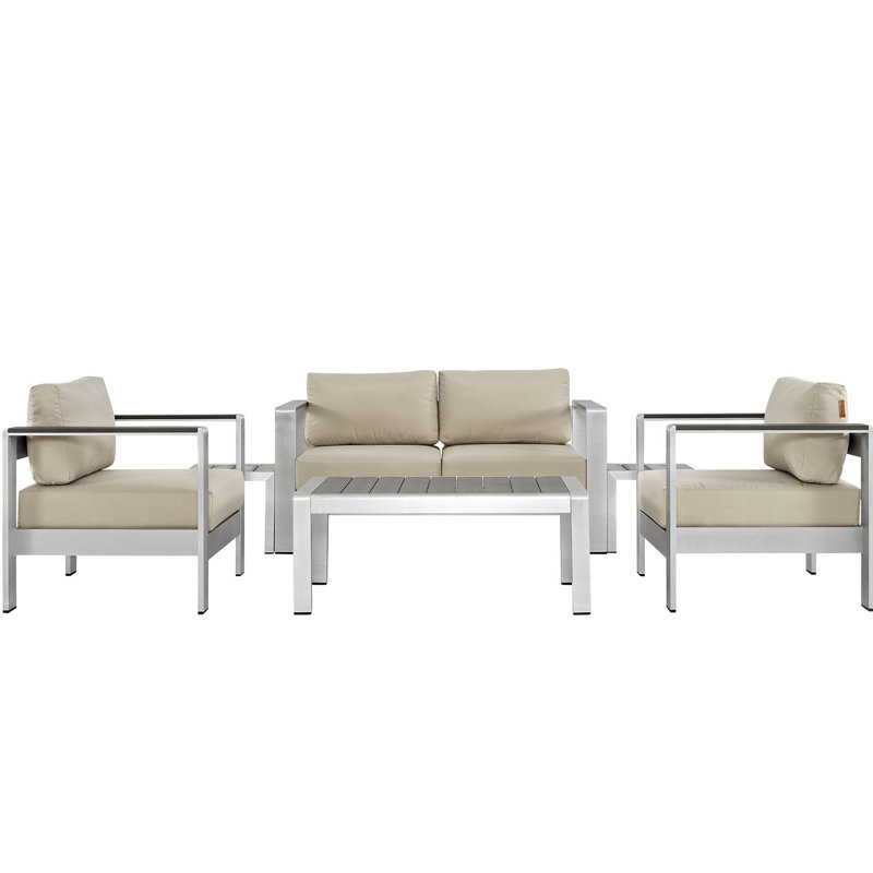 Ensemble de canapé modulaire d'extérieur en aluminium 6 pièces Shore, Beige