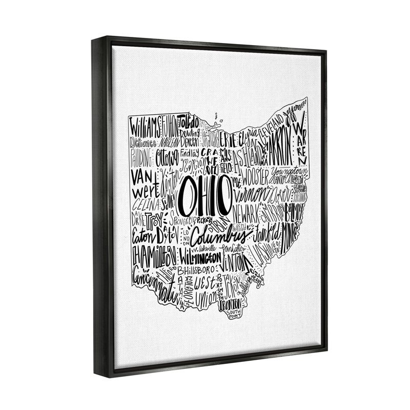 Art typographique «Ohio State» par The samedi Evening Post - Art textuel sur toile, Cadre flottant noir de jais