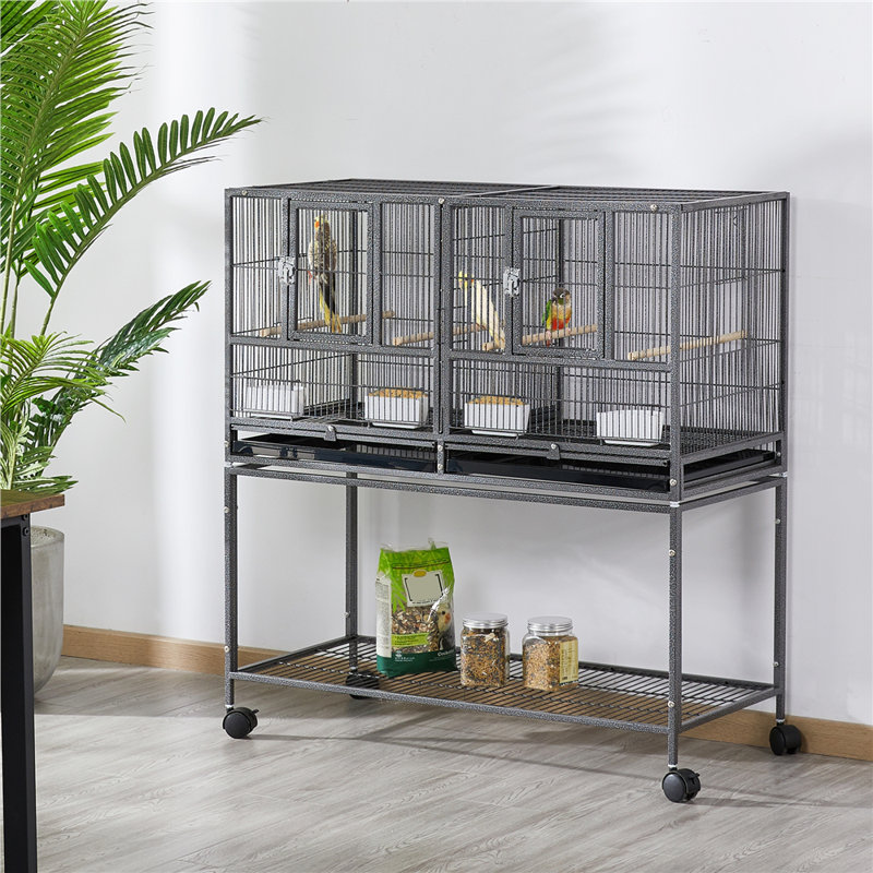105cm Iron Flat Top Floor Bird Cage with Wheels, Black