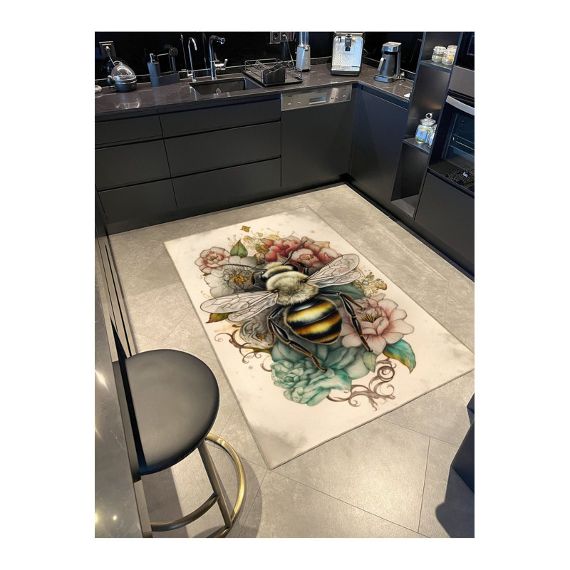 Multi Color Bee Pattern Washable Area Rug, Rectangle 2'6" x 4'11"