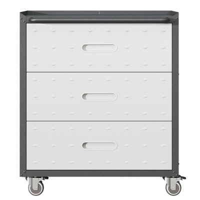 Armoire de rangement en métal robuste sur roulettes - 3 tiroirs pour le garage, le bureau et la maison. Noir / gris L 30,17 po x P 16,35 po et H 33,96 po. Fabrication. 360 roues pivotantes. Conception spacieuse. Surface thermolaquée.