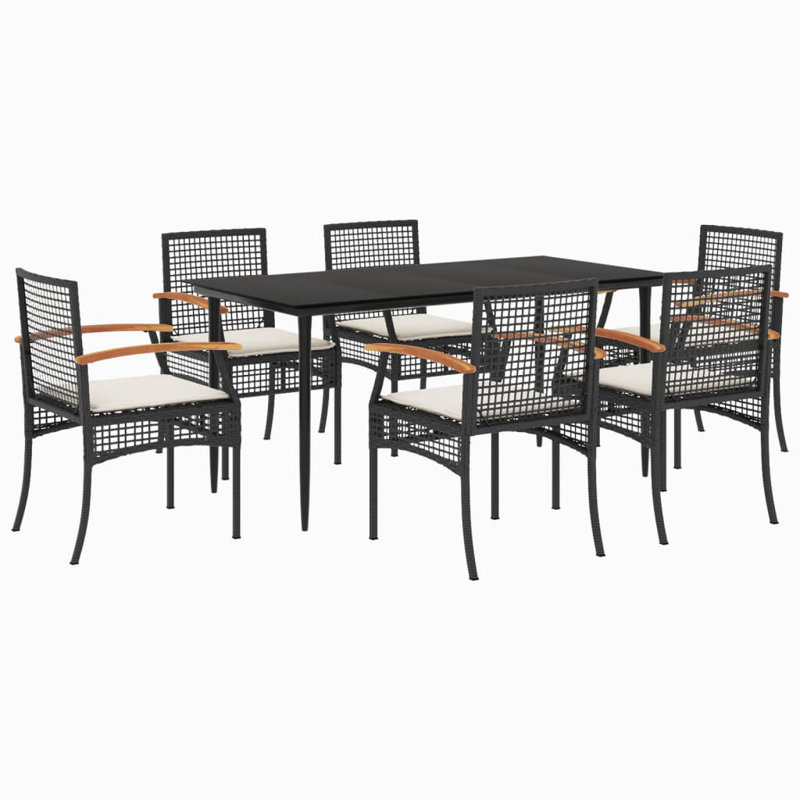 Alliona Rectangular Outdoor Table Set, Cream, Beige, 6