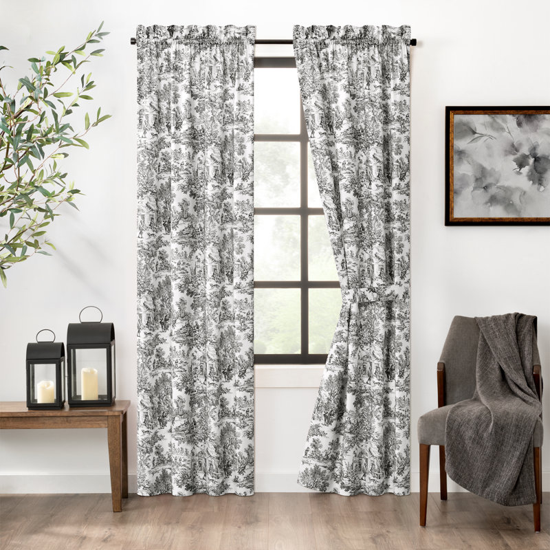 Amelie Semi-Sheer Cotton Curtain Pair, 34" W x 84" L, Black
