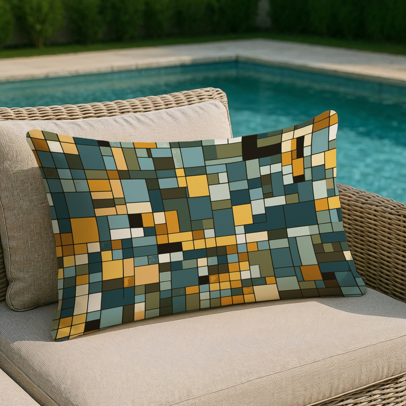 Colored Patchwork Indoor And Outdoor Throw Pillow, Rectangle 20"H x 14"W