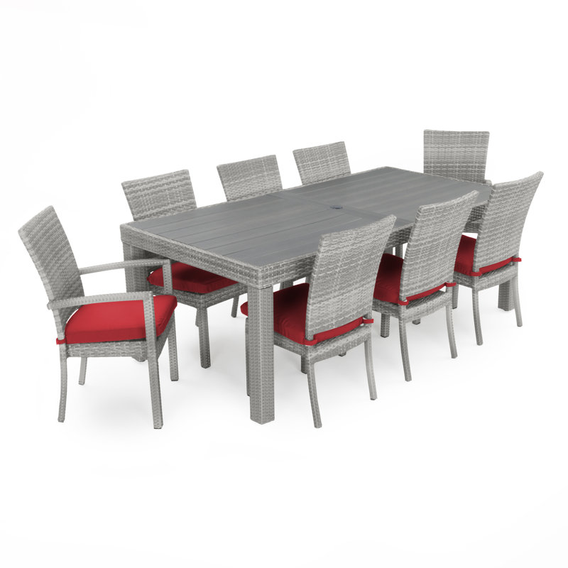 Cannes 9 Piece Dining Set with Cushions, Gray Frame/Red Cushion