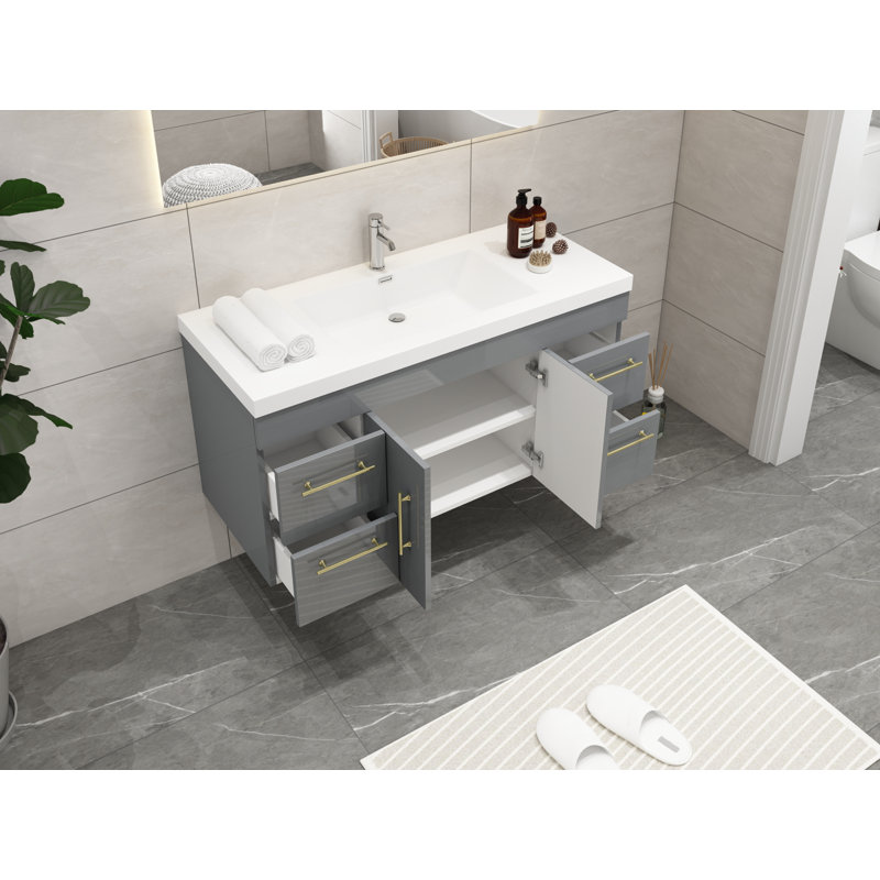 Meuble-lavabo mural simple 47 po Romer, Gris, Or